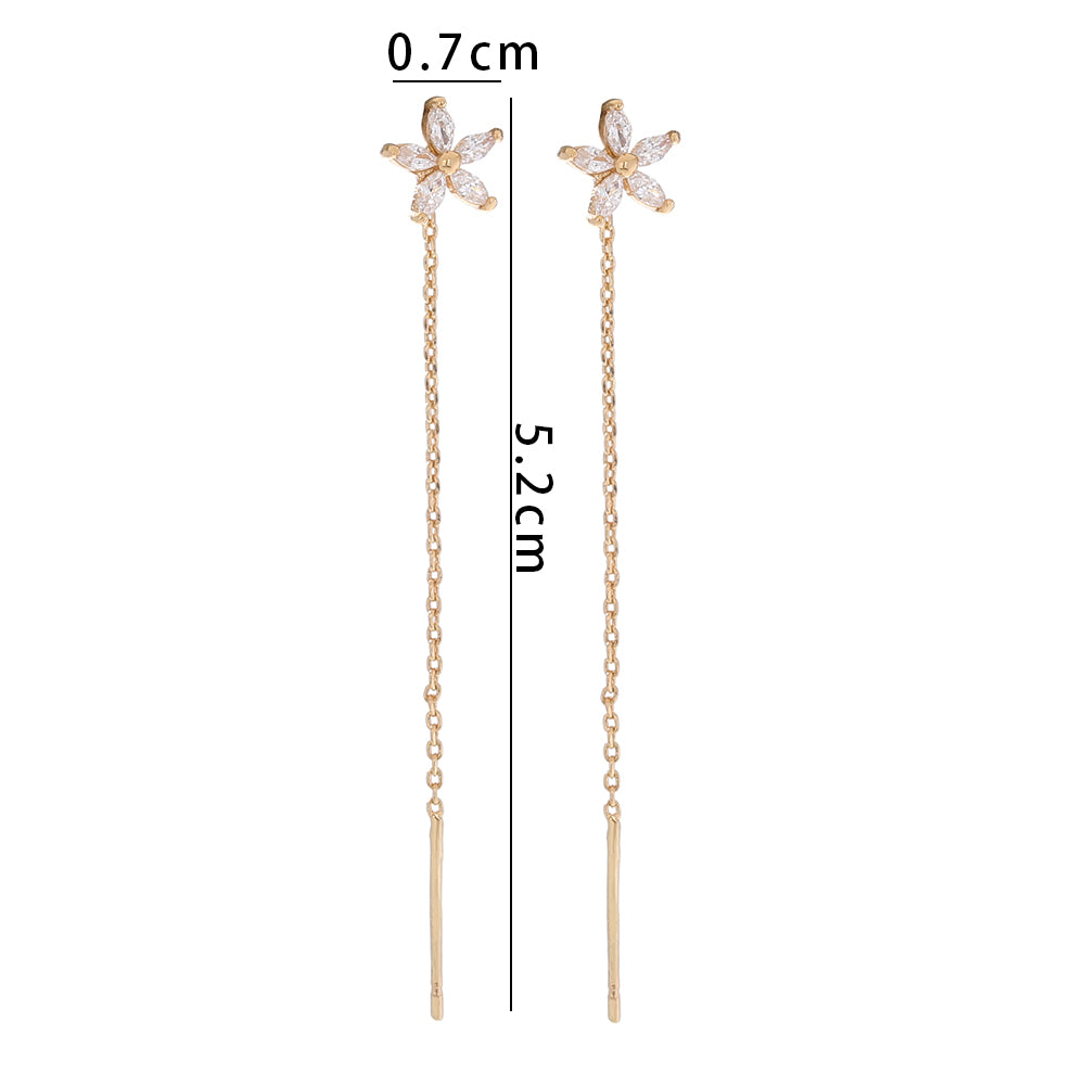 Lily Copper Pentagram Micro-zircon Fashion Earrings Long Tassel Earline High-class Temperament Stud Jewelry Woman