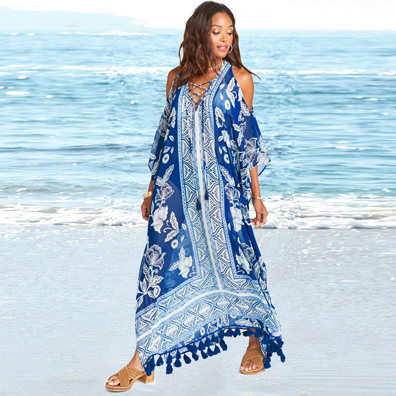 Fringed Resort Maxi Bikini Blouse - Resting Beach Face