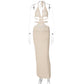 Women's Graceful And Fashionable Halter Chest Wrap Hollow Out Stitching Lace-up Dress