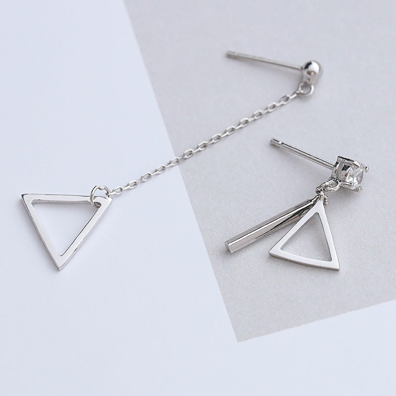 Ivy Taobao explosion Sterling Silver Earrings diamond triangle hollow asymmetric Long Ear Wire