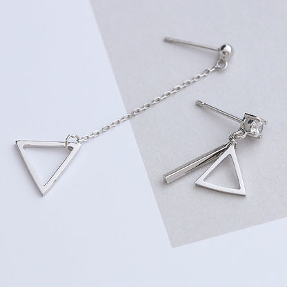 Ivy Taobao explosion Sterling Silver Earrings diamond triangle hollow asymmetric Long Ear Wire