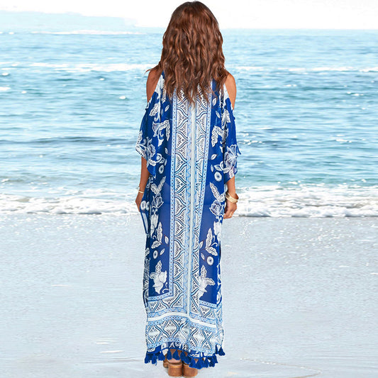 Fringed Resort Maxi Bikini Blouse - Resting Beach Face