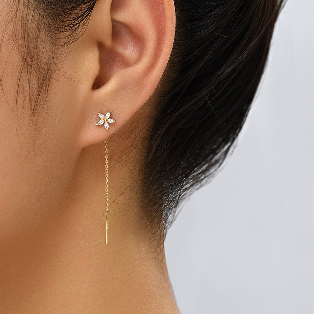 Lily Copper Pentagram Micro-zircon Fashion Earrings Long Tassel Earline High-class Temperament Stud Jewelry Woman