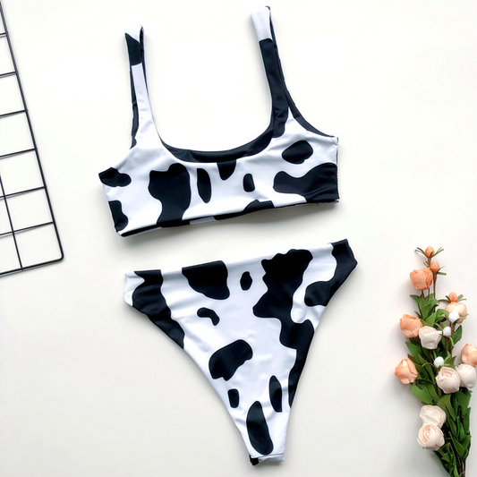 New cow print mini vest bikini