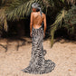 Resort Personality Zebra Print Temperament Slit Slip Dress - Resting Beach Face