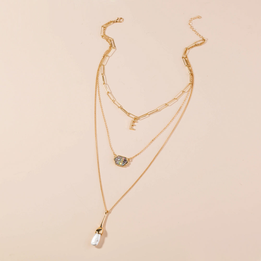 Emily diamond-shaped abalone shell accessories with multi-layer water drop Pearl Necklace