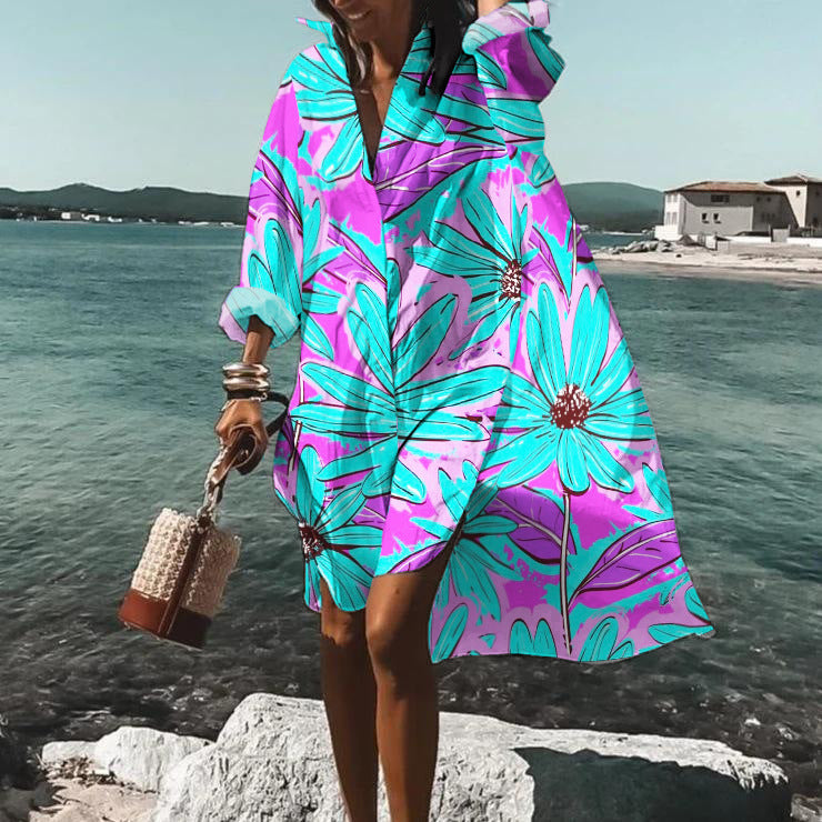 3D Casual Women's Printed Beach Resort Blouse - Resting Beach Face