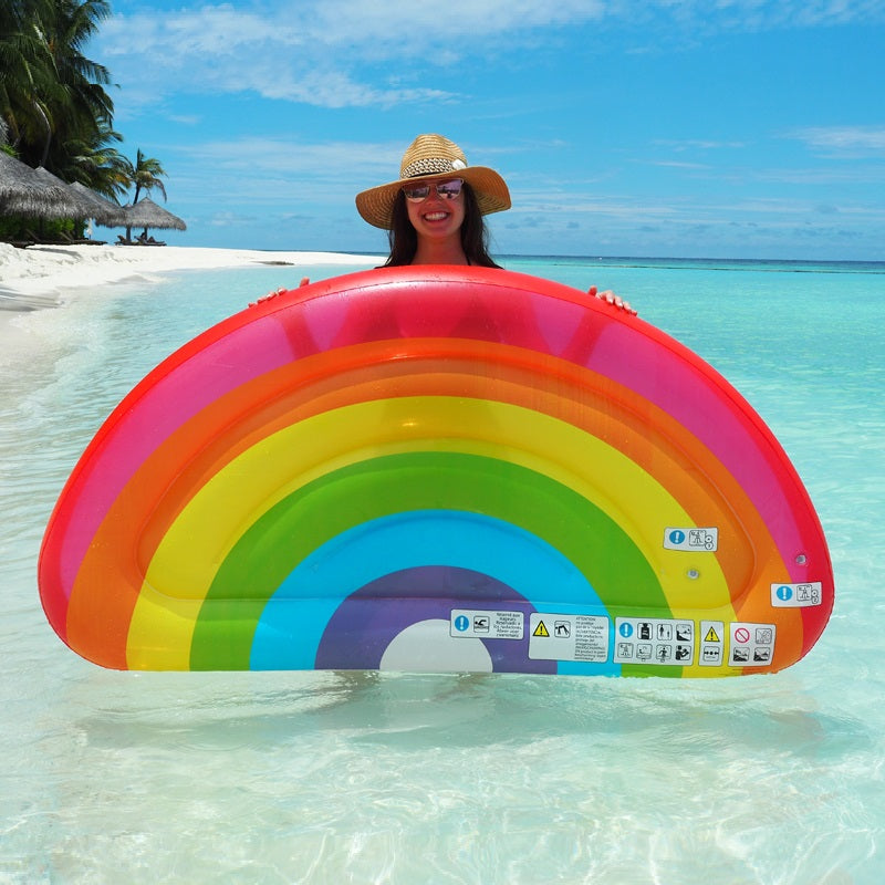 XL Rainbow Inflatable Swimming Pool Float - Resting Beach Face