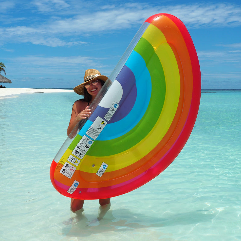 XL Rainbow Inflatable Swimming Pool Float - Resting Beach Face