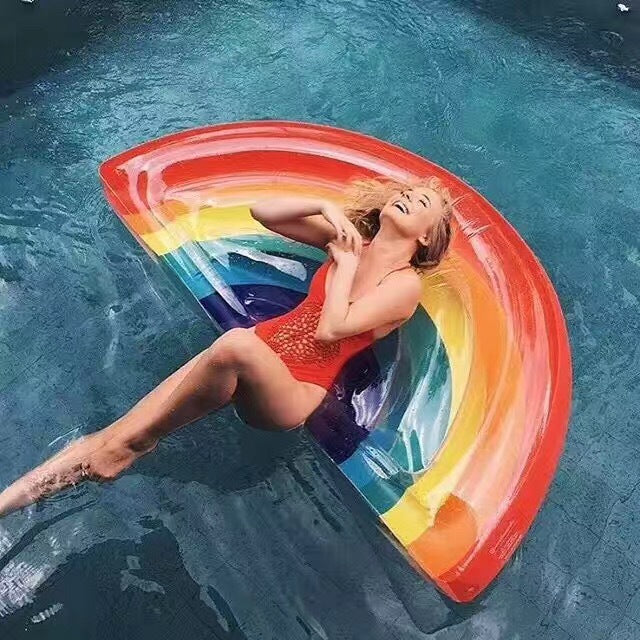 XL Rainbow Inflatable Swimming Pool Float - Resting Beach Face